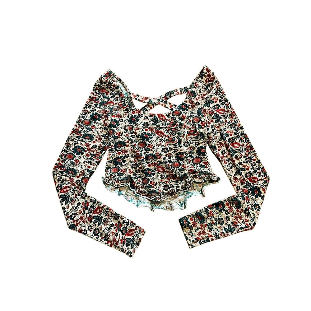 Free People Melanie Long Sleeve Floral Crisscross Back Top | XS - Picture 3 of 8